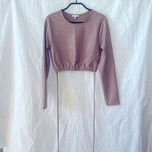 Faux Leather, Long sleeve, crop top with crisscross waist strings